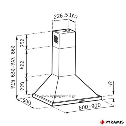 ΑΠΟΡΡΟΦΗΤΗΡΑΣ ΚΑΜΙΝΑΔΑ ΤΕΤΡΑΓΩΝΗ ecoline 60cm PYRAMIS