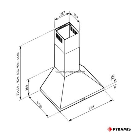 ΑΠΟΡΡΟΦΗΤΗΡΑΣ ΚΑΜΙΝΑΔΑ ΤΕΤΡΑΓΩΝΗ PLUS 60cm pyramis