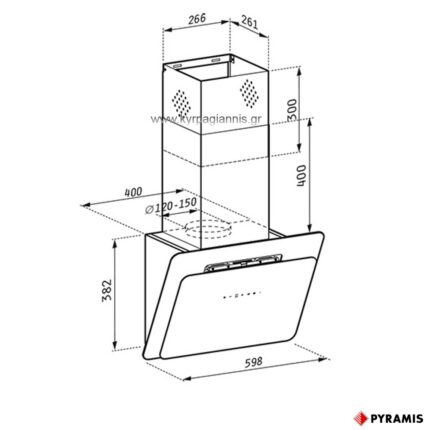 ΑΠΟΡΡΟΦΗΤΗΡΑΣ ΚΑΜΙΝΑΔΑ VETRIO black 60cm τοίχου PYRAMIS
