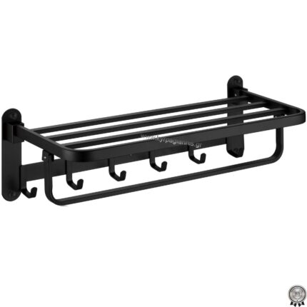 ΠΕΤΣΕΤΟΚΡΕΜΑΣΤΡΑ ΜΠΑΝΙΟΥ LUCKY black 60cm με άγγιστρα stainless steel 304