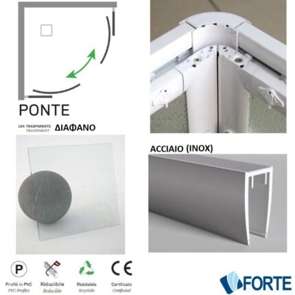 ΚΑΜΠΙΝΑ ΝΤΟΥΖΙΕΡΑΣ PONTE 90x90x185 inox διάφανο FORTE Κρυστάλλινη