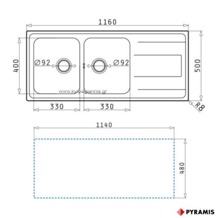 ΝΕΡΟΧΥΤΗΣ ΕΝΘΕΤΟΣ ALEA (2Β 1D) PYRAMIS 116x50