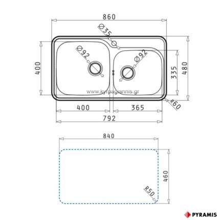 ΝΕΡΟΧΥΤΗΣ ΕΝΘΕΤΟΣ SPACE MID (2B)PYRAMIS 86x48