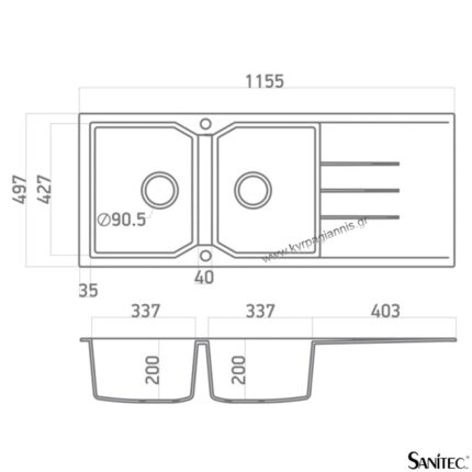 ΝΕΡΟΧΥΤΗΣ ULTRA GRANITE 800 116x50(116 2Β 1D)