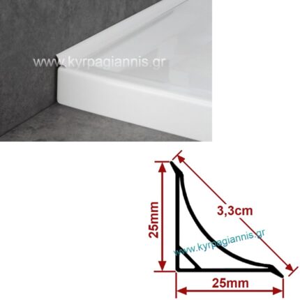 ΑΡΜΟΚΑΛΥΠΤΡΟ ΠΡΟΦΙΛ ΜΠΑΝΙΕΡΑΣ ΓΩΝΙΑ 2,75m λευκό 33mm