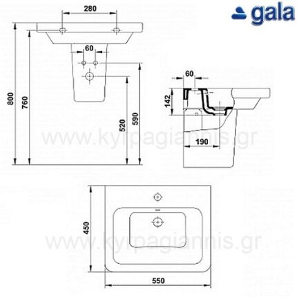ΣΕΤ ΝΙΠΤΗΡΟΚΟΛΩΝΑ STREET SQUARE 55x45 GALA