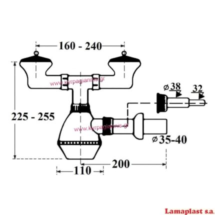 ΣΙΦΟΝ 1026-P νεροχύτη κουζίνας διπλό (με βαλβίδες)