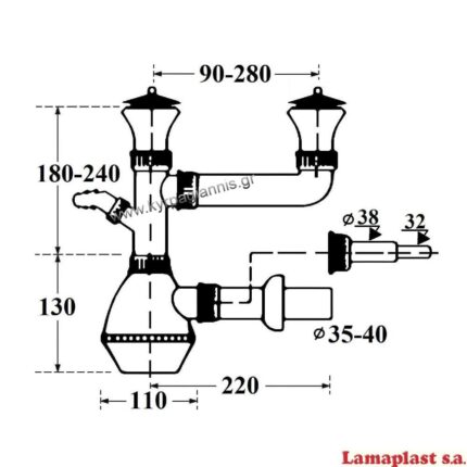 Σιφόν Κουζίνας Νο445 2πλό με παροχή