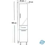 Στήλη Μπάνιου με καλάθι MDF και συρτάρι λευκή λακαριστή με πόμολο αριστερό