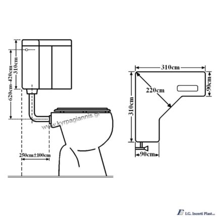 Καζανάκι τοίχου Γωνιακό Angolo 31x31