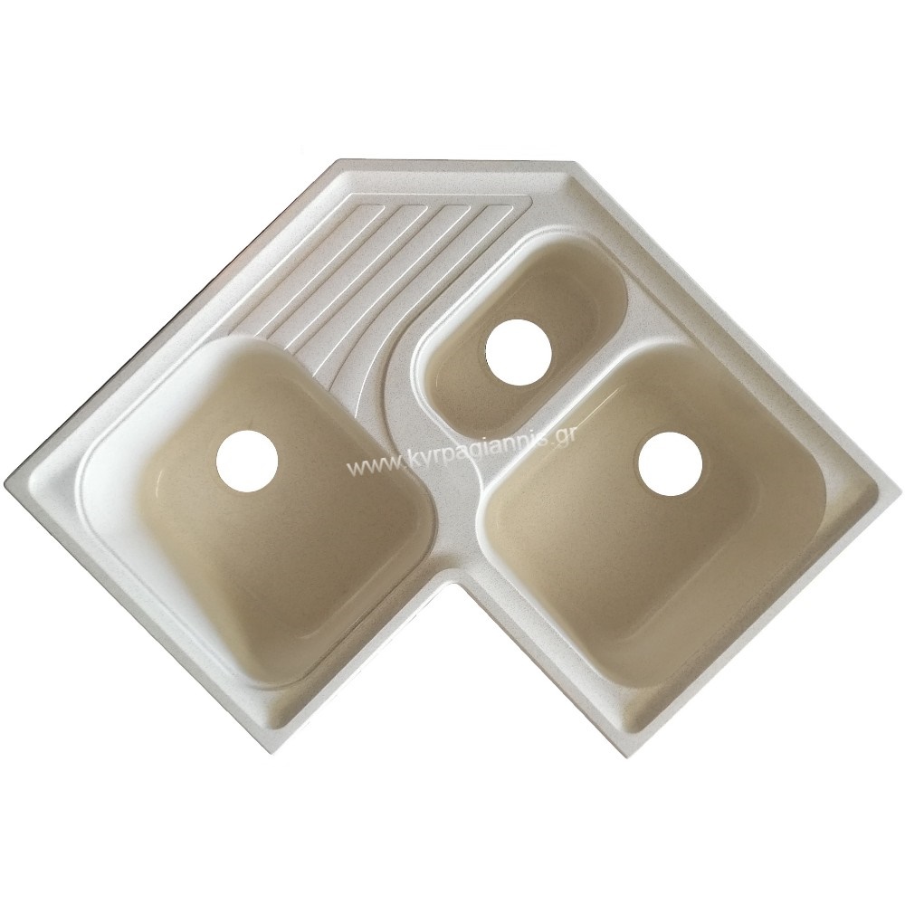 nerochgoniakos grcream 3plos 815x815x50711 7 02 001 1.jpg Νεροχύτης Κουζίνας 711 Γωνιακός Granite Cream 3πλός 81,5x81,5x50 Συνθετικός Γρανίτης
