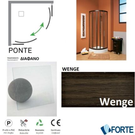 ΚΑΜΠΙΝΑ ΓΩΝΙΑΚΗΣ ΝΤΟΥΖΙΕΡΑΣ PONTE 90x90x185 Wenge Διάφανο Κρυστάλλινη