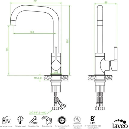 ΜΠΑΤΑΡΙΑ ΚΟΥΖΙΝΑΣ LENA γρανίτης μαύρος (LAVEO)