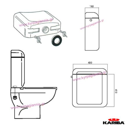 Καζανάκι Επικαθήμενο Lux Monoblocco 44x41