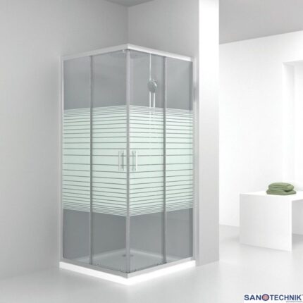ΚΑΜΠΙΝΑ ΝΤΟΥΖΙΕΡΑΣ 90x90x180 Sanotechnik Κρυστάλλινη (Λευκή-Διάφανο με σεριγραφία)