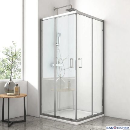 Καμπίνα Ντουζ Sanotechnik 90x90x180 Κρυστάλλινη Ιnox Διάφανη