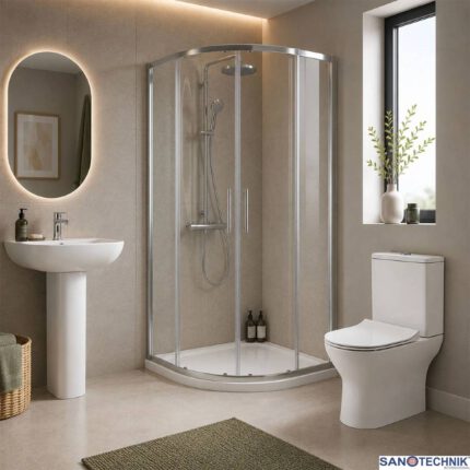 Καμπίνα Ντουζ Sanotechnik 90x90x180 Κρυστάλλινη Ιnox Διάφανη