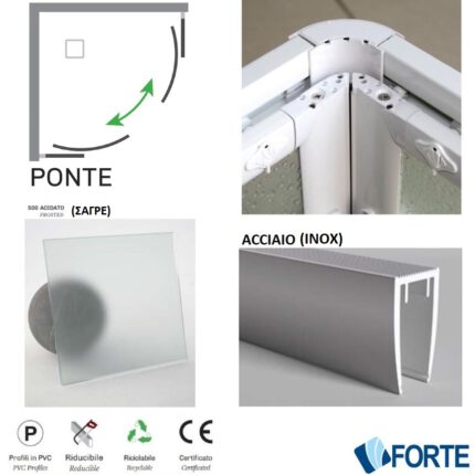 Καμπίνα Ντουζ Ponte 75x75x185 Κρυστάλλινη Ιnox Σαγρέ