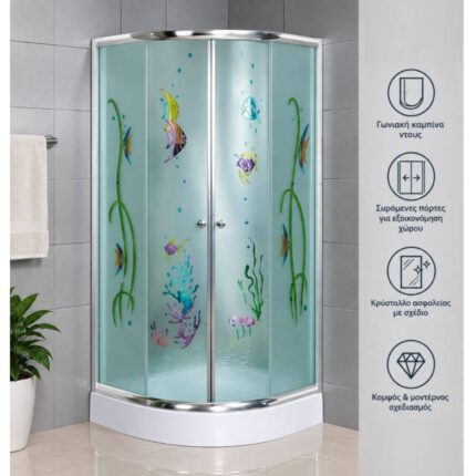 Καμπίνα Ντουζ Susana 1 80x80x185 Κρυστάλλινη Ιnox για γωνιακή ντουζιέρα
