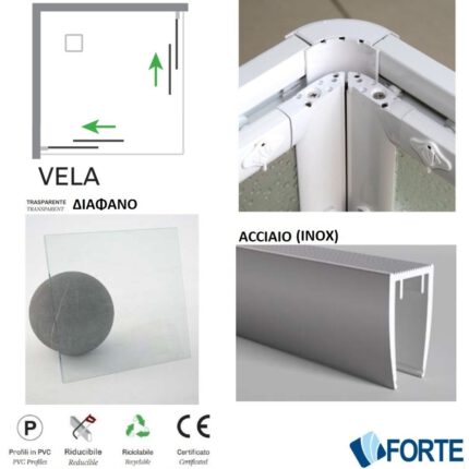 Καμπίνα Ντουζ Vela 70x70x185 Κρυστάλλινη Inox Διάφανη