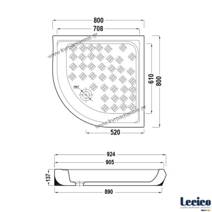 ΝΤΟΥΖΙΕΡΑ 80x80 Γωνιακή-Ημικυκλική Πορσελάνινη (Lecico)